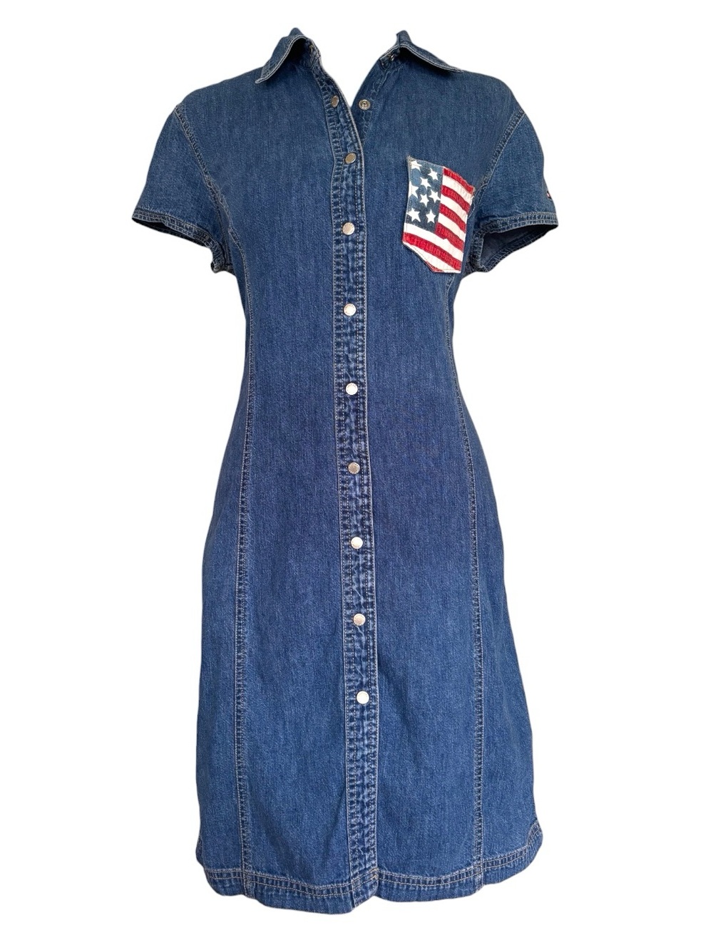 Tommy Hilfiger Blue Denim Button-Front Dress with Flag Pocket